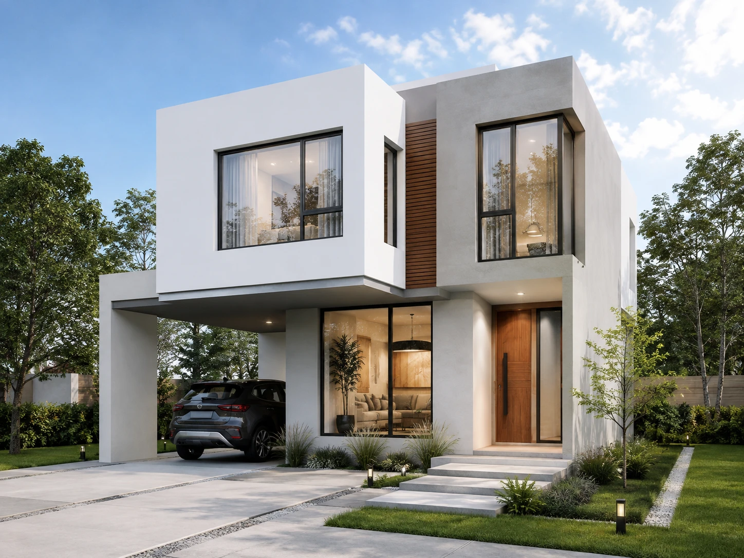 Vista exterior de la vivienda moderna MOD-100